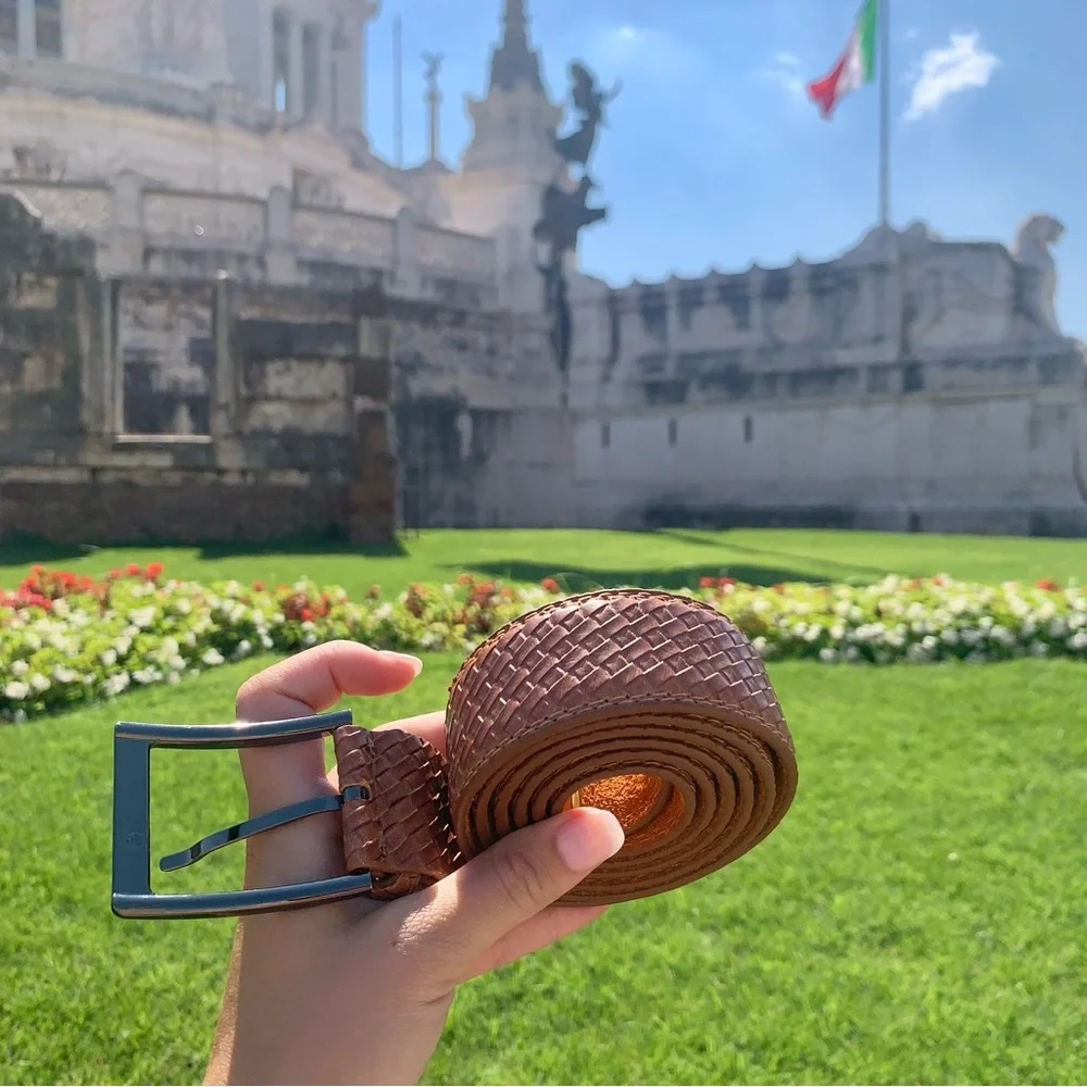 🇮🇹 NEW woven tan brown belt from Italy XL - Picture 3 of 6
